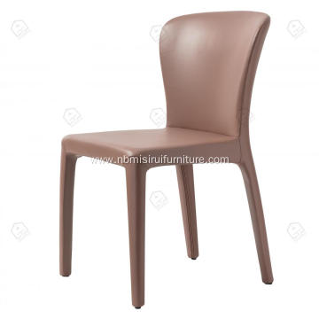 Italian minimalist brown leather armrest dining chairs